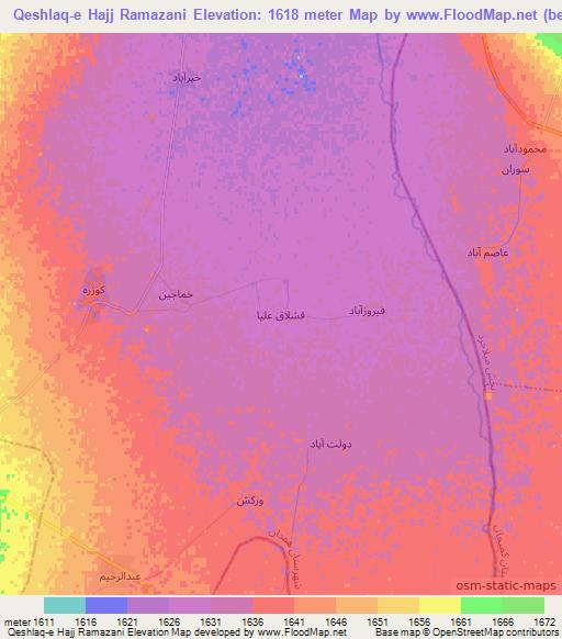 Qeshlaq-e Hajj Ramazani,Iran Elevation Map