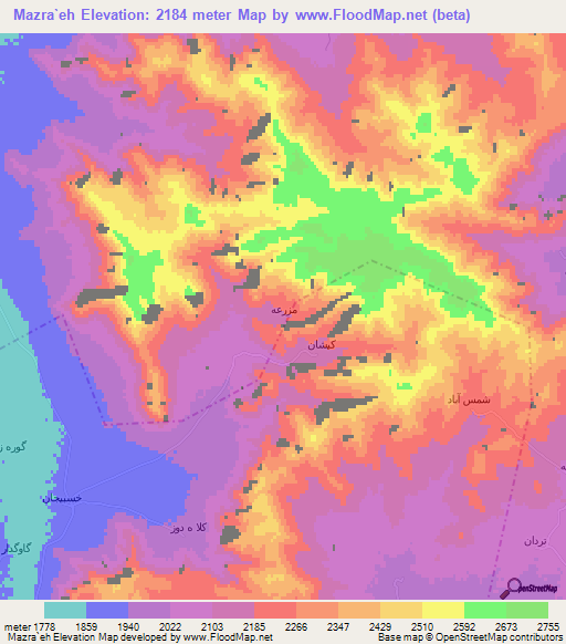 Mazra`eh,Iran Elevation Map