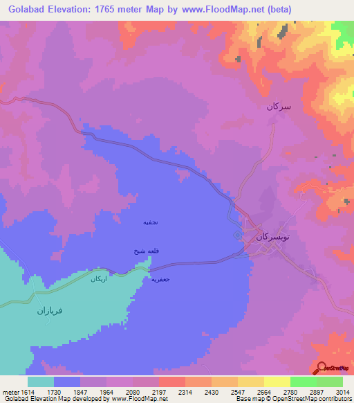 Golabad,Iran Elevation Map