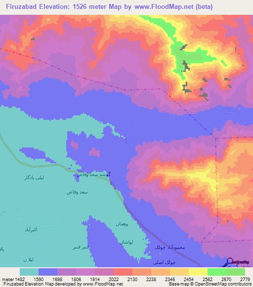 Firuzabad,Iran Elevation Map