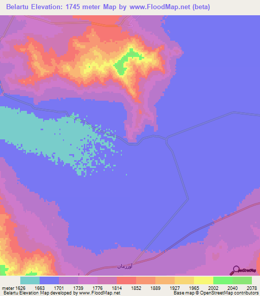 Belartu,Iran Elevation Map