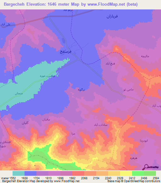 Bargecheh,Iran Elevation Map