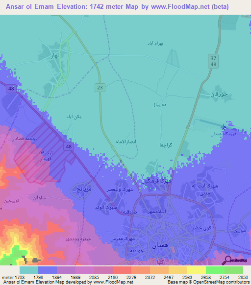 Ansar ol Emam,Iran Elevation Map