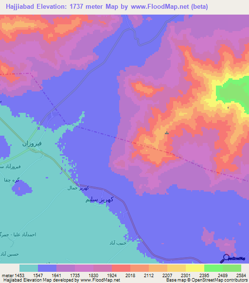 Hajjiabad,Iran Elevation Map