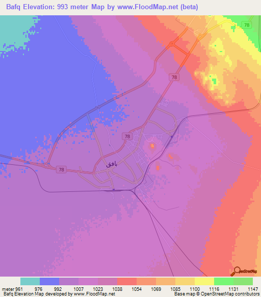 Bafq,Iran Elevation Map