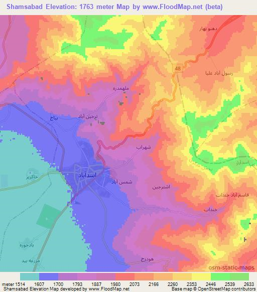 Shamsabad,Iran Elevation Map
