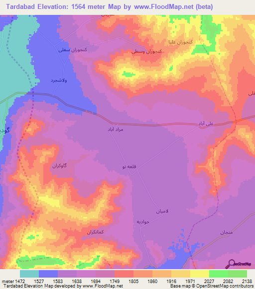 Tardabad,Iran Elevation Map
