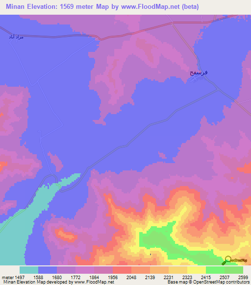 Minan,Iran Elevation Map