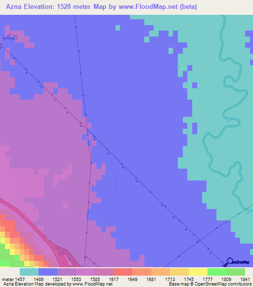 Azna,Iran Elevation Map