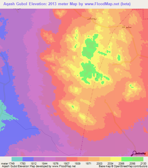 Aqash Gubol,Iran Elevation Map