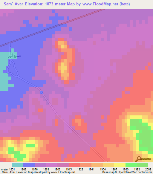 Sam` Avar,Iran Elevation Map