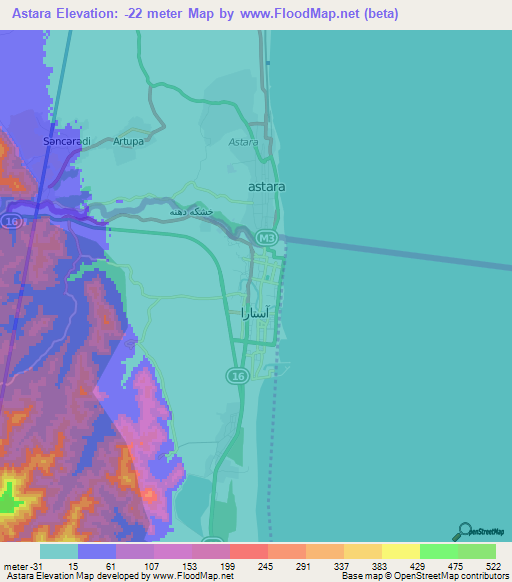 Astara,Iran Elevation Map