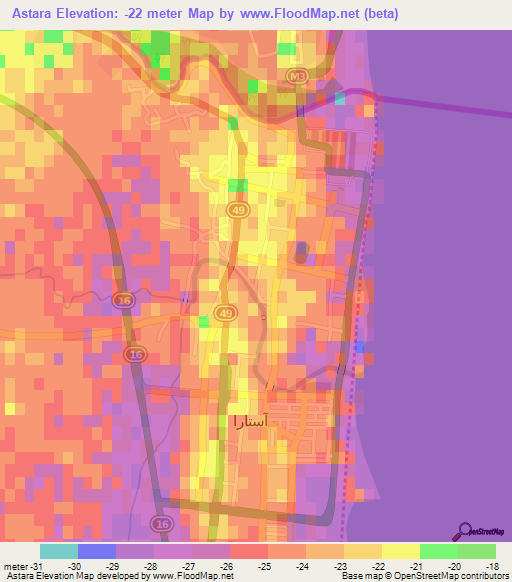 Astara,Iran Elevation Map