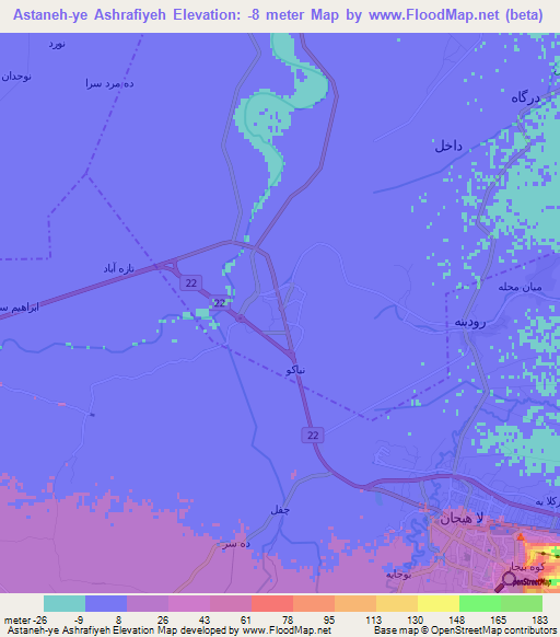 Astaneh-ye Ashrafiyeh,Iran Elevation Map