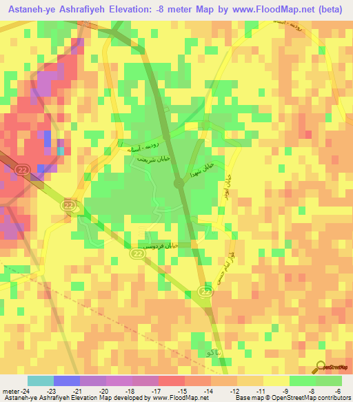 Astaneh-ye Ashrafiyeh,Iran Elevation Map
