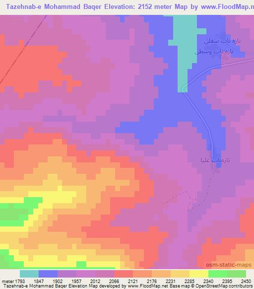 Tazehnab-e Mohammad Baqer,Iran Elevation Map
