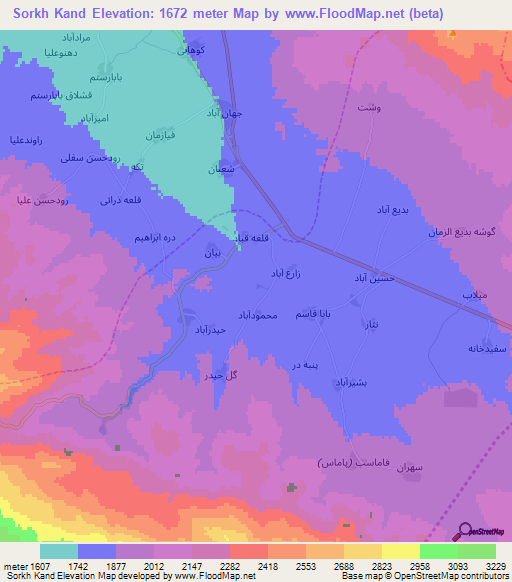 Sorkh Kand,Iran Elevation Map