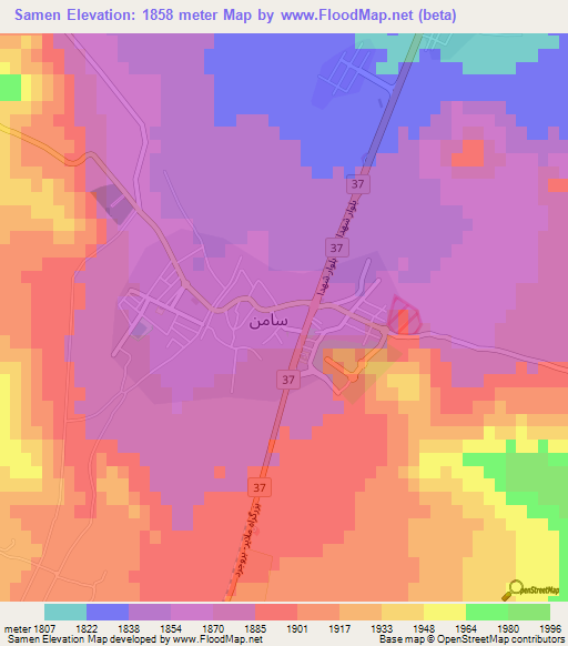 Samen,Iran Elevation Map