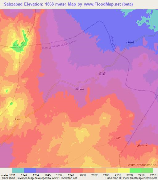 Sabzabad,Iran Elevation Map