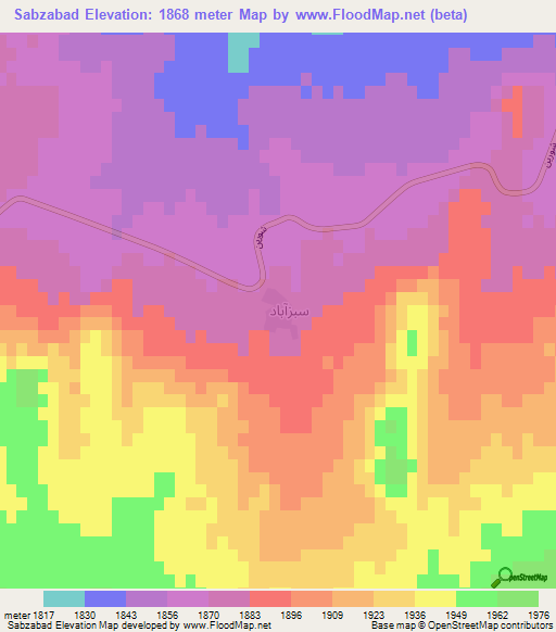 Sabzabad,Iran Elevation Map