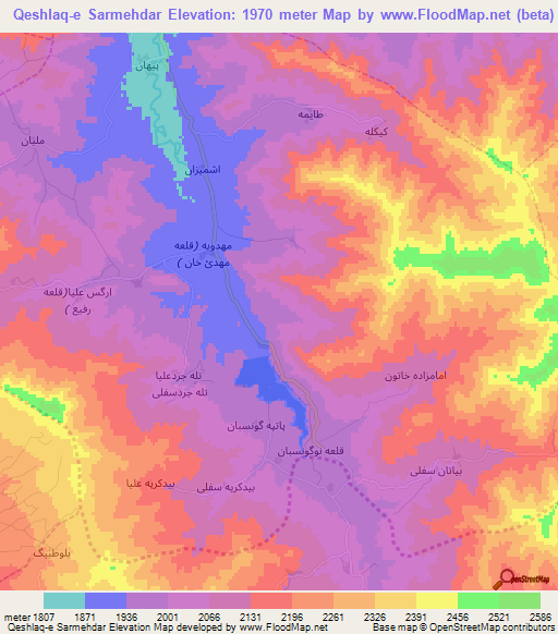 Qeshlaq-e Sarmehdar,Iran Elevation Map