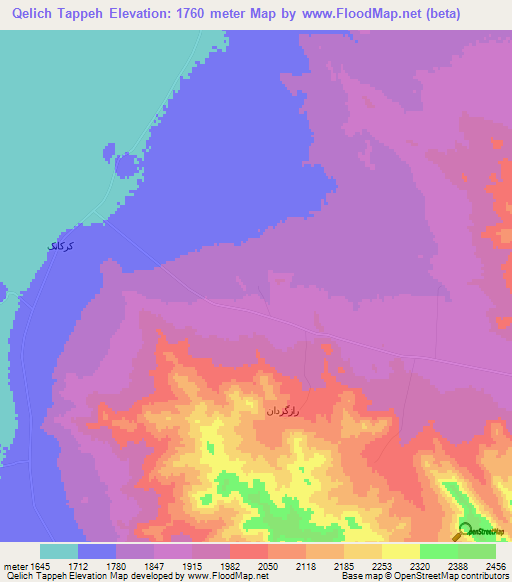 Qelich Tappeh,Iran Elevation Map