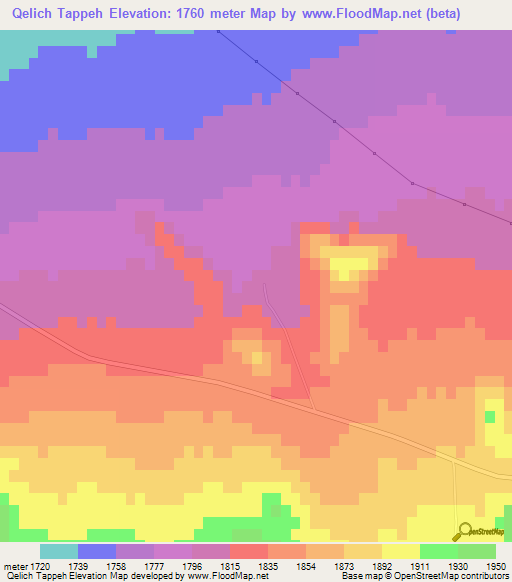 Qelich Tappeh,Iran Elevation Map