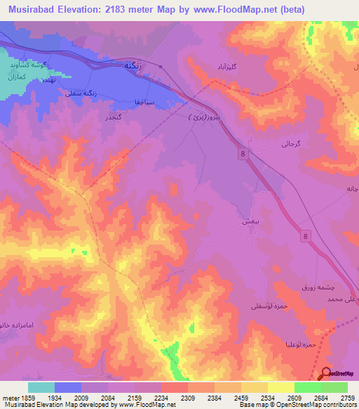 Musirabad,Iran Elevation Map