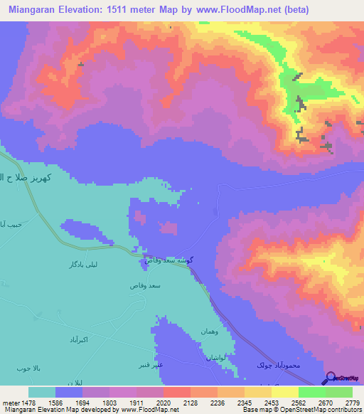 Miangaran,Iran Elevation Map