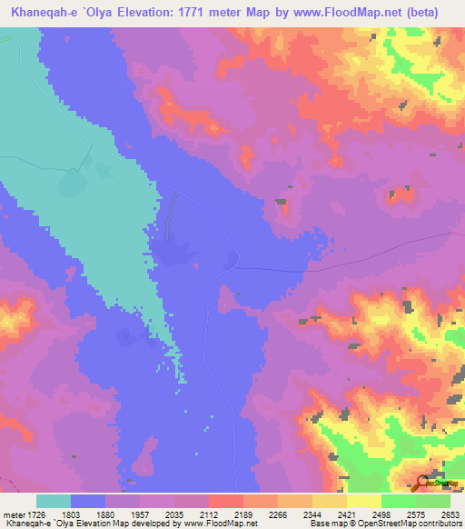 Khaneqah-e `Olya,Iran Elevation Map