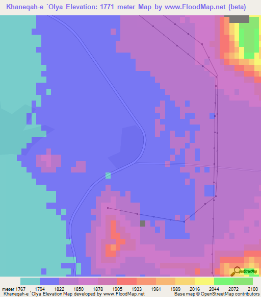 Khaneqah-e `Olya,Iran Elevation Map