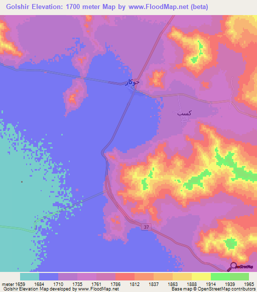 Golshir,Iran Elevation Map