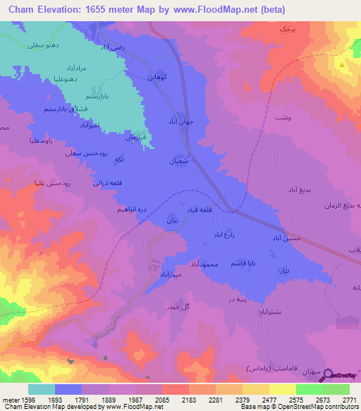 Cham,Iran Elevation Map