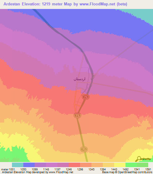 Ardestan,Iran Elevation Map