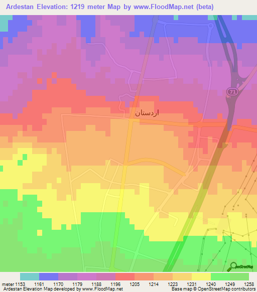 Ardestan,Iran Elevation Map