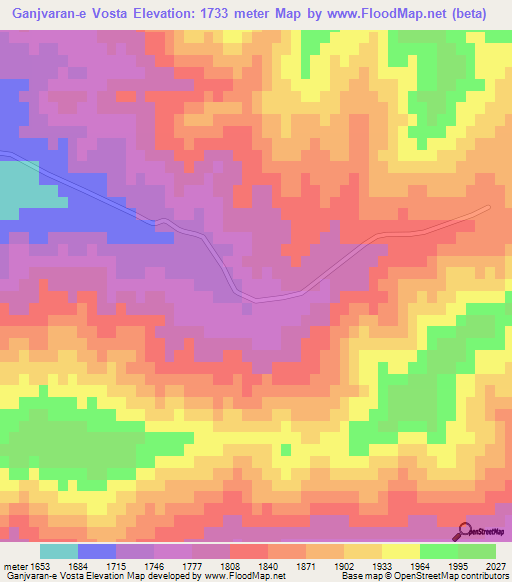 Ganjvaran-e Vosta,Iran Elevation Map