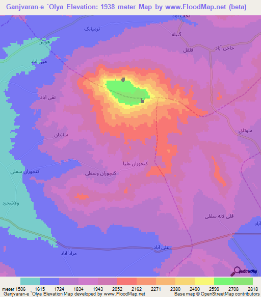 Ganjvaran-e `Olya,Iran Elevation Map