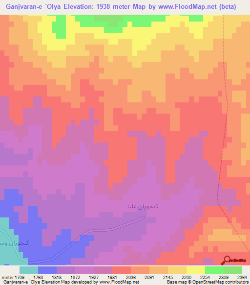 Ganjvaran-e `Olya,Iran Elevation Map