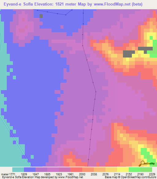Eyvand-e Sofla,Iran Elevation Map
