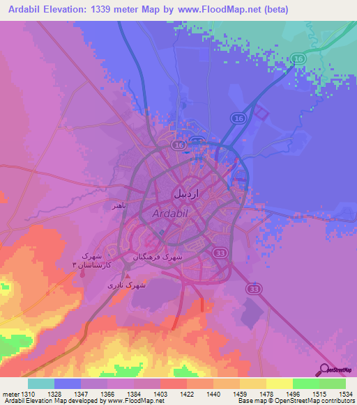 Ardabil,Iran Elevation Map