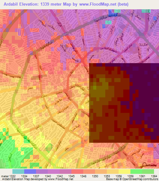 Ardabil,Iran Elevation Map