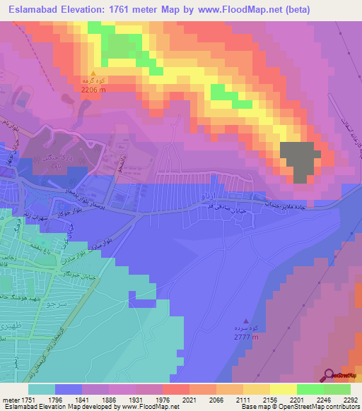 Eslamabad,Iran Elevation Map