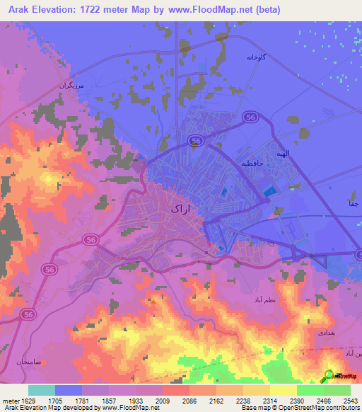 Arak,Iran Elevation Map