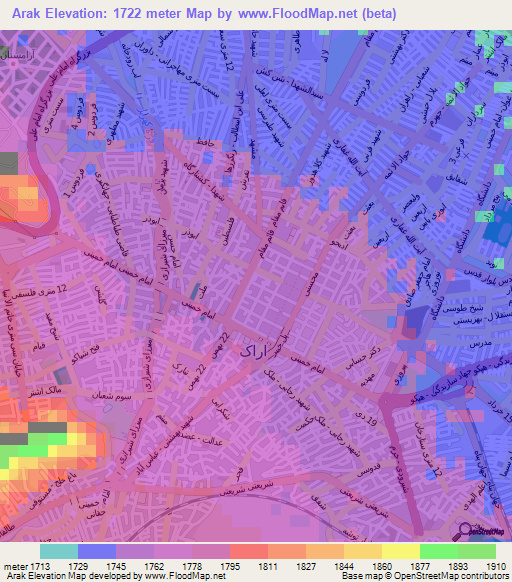 Arak,Iran Elevation Map