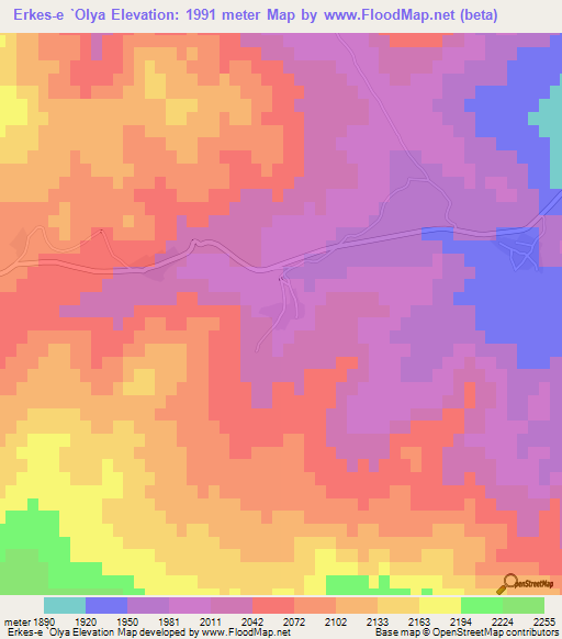 Erkes-e `Olya,Iran Elevation Map