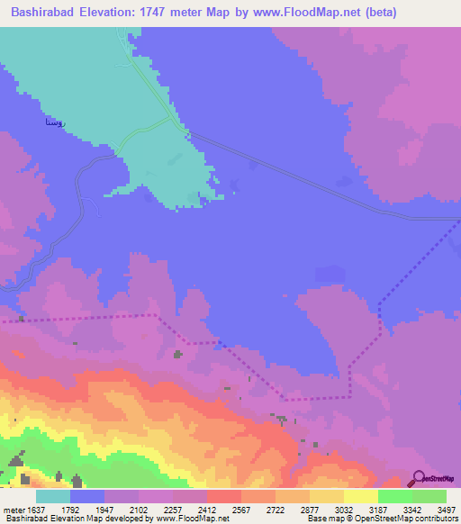 Bashirabad,Iran Elevation Map