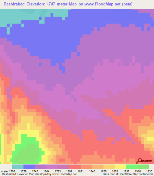 Bashirabad,Iran Elevation Map