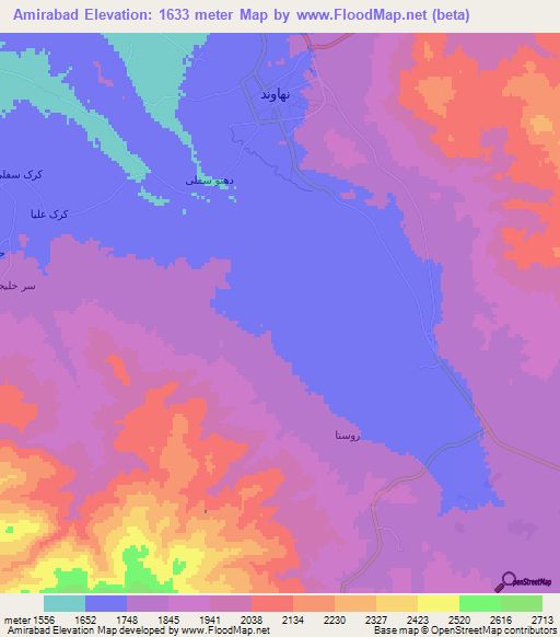 Amirabad,Iran Elevation Map