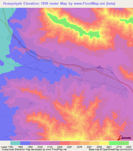 Hoseyniyeh,Iran Elevation Map