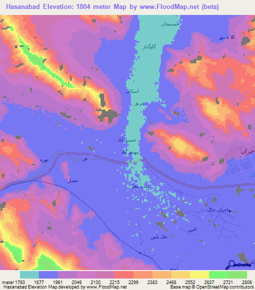 Hasanabad,Iran Elevation Map